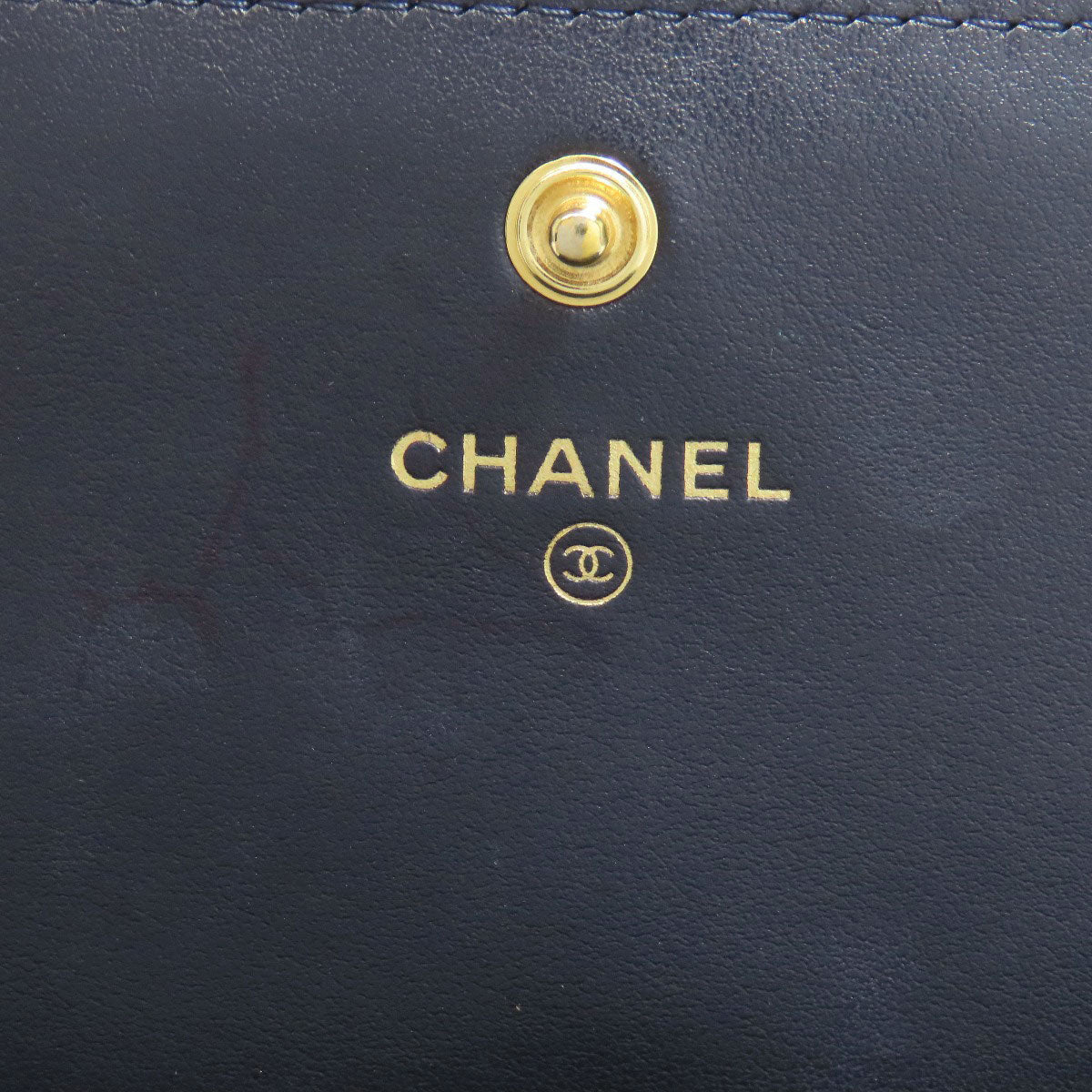 CHANEL Long Wallet Purse lambskin Navy Studs COCO Mark Gold Metal