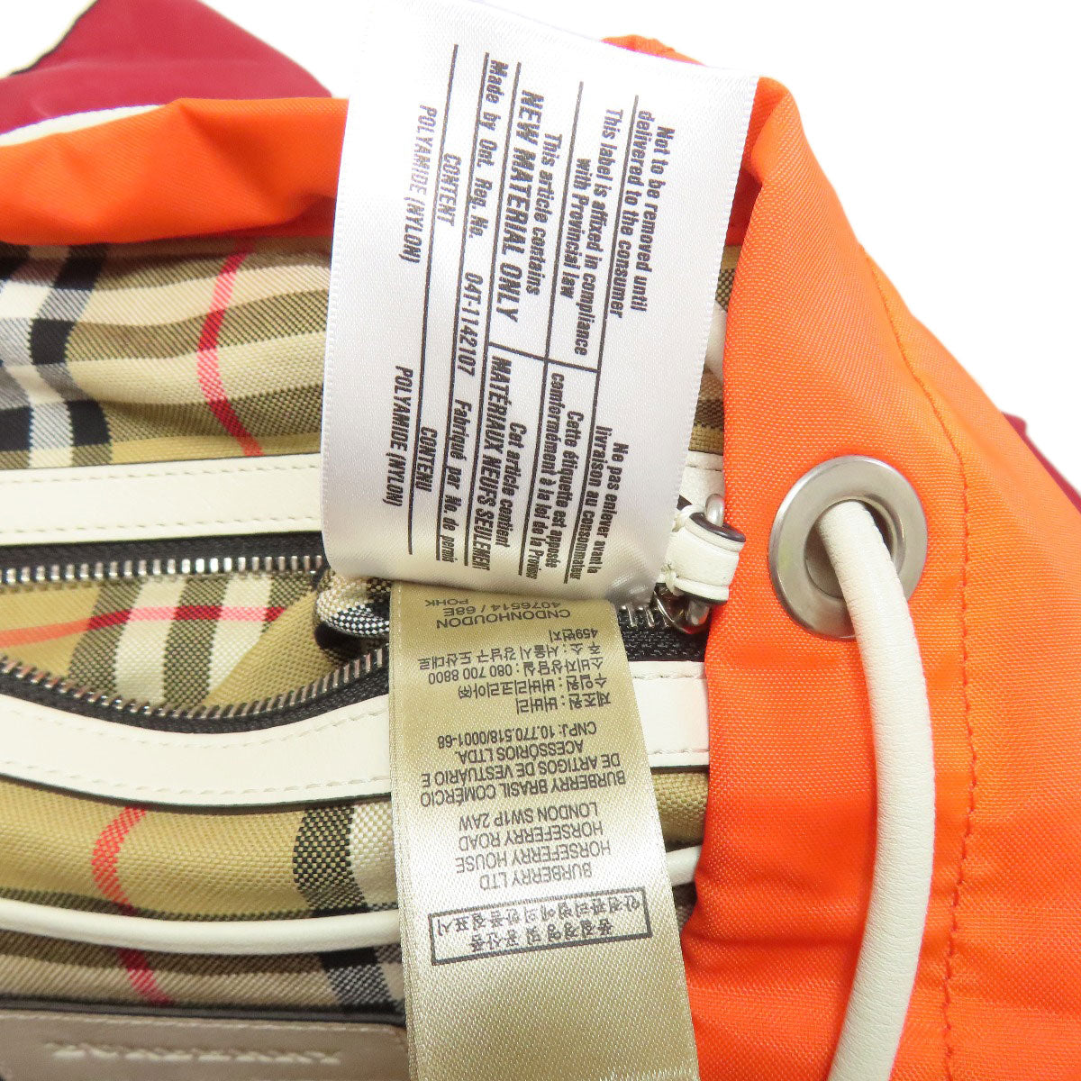 BURBERRY Backpack Nylon Orange Nova Check