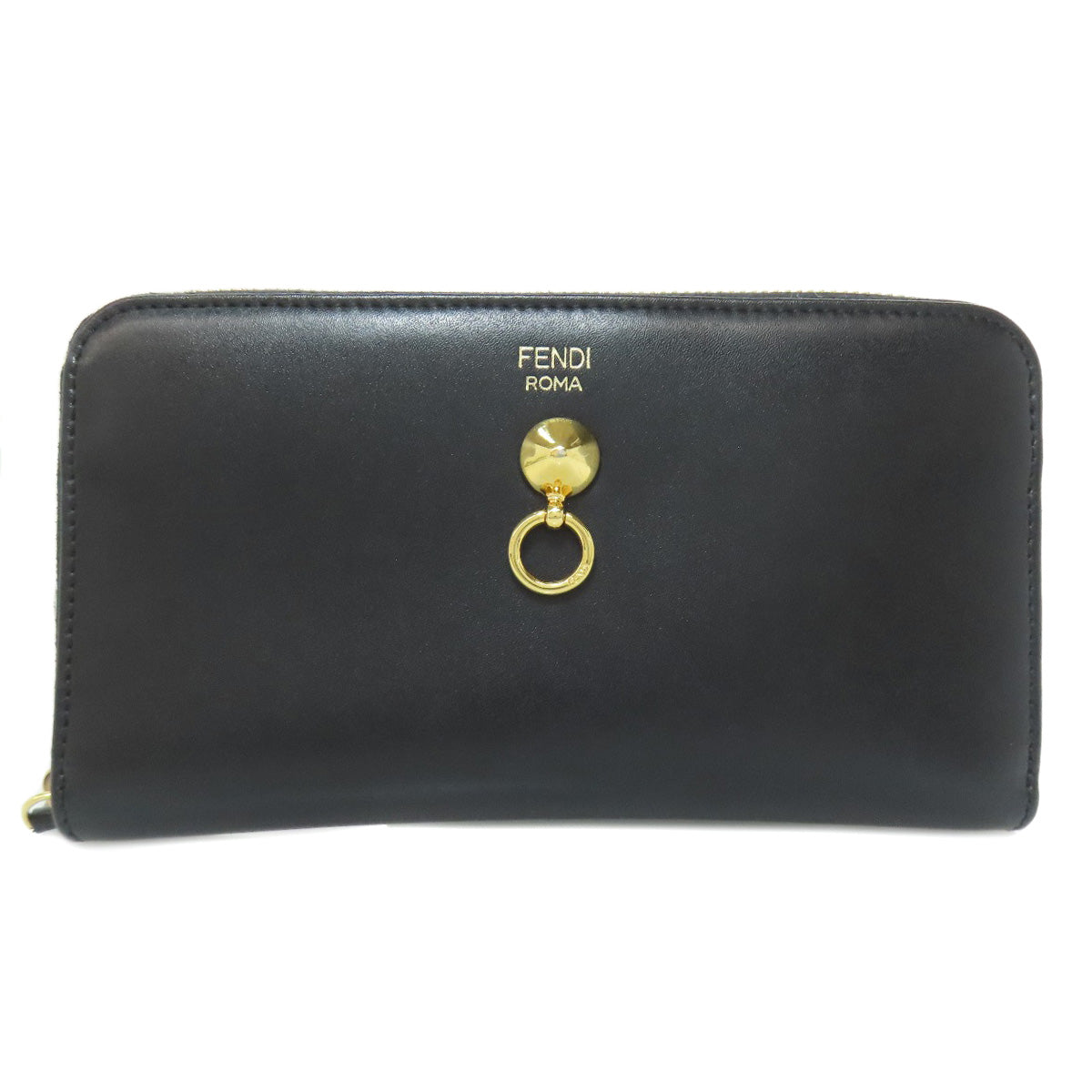FENDI Long Wallet Purse leather black Zip Around