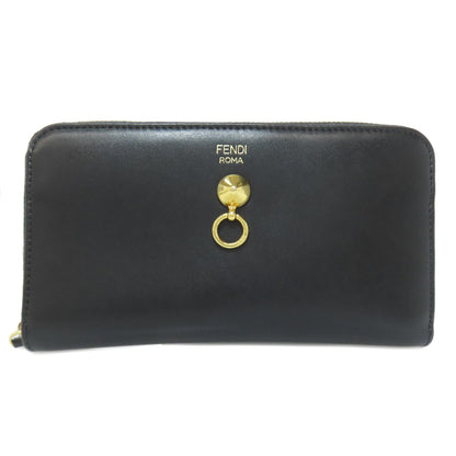 FENDI Long Wallet Purse leather black Zip Around