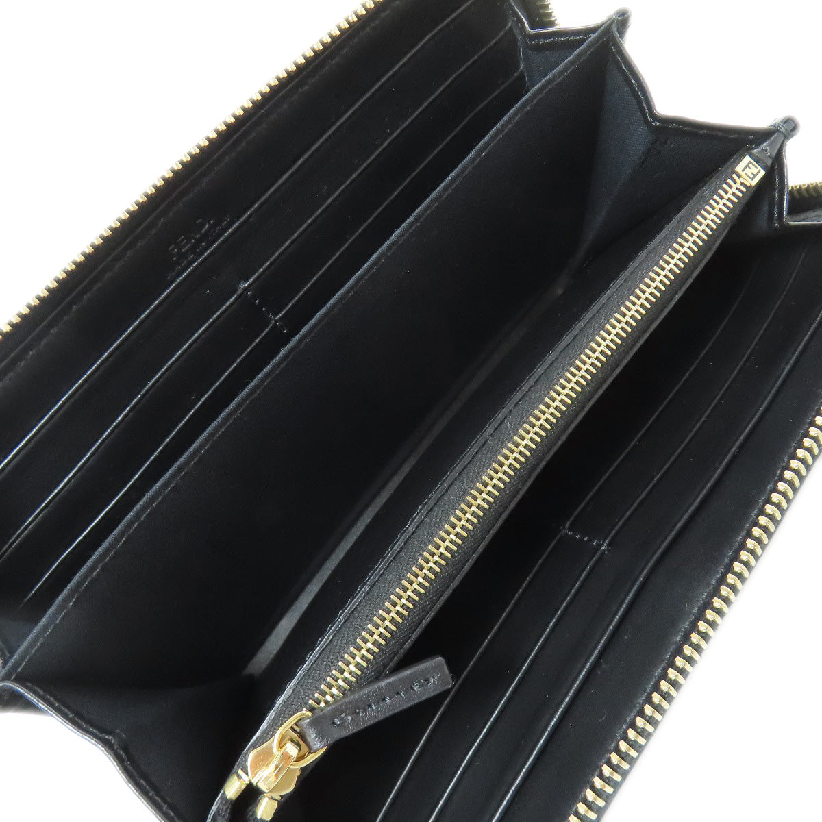 FENDI Long Wallet Purse leather black Zip Around