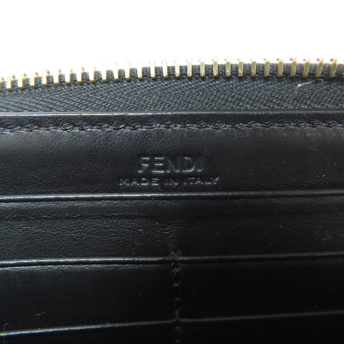FENDI Long Wallet Purse leather black Zip Around