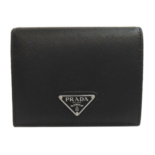 PRADA Long Wallet Purse Calfskin black logoMetal