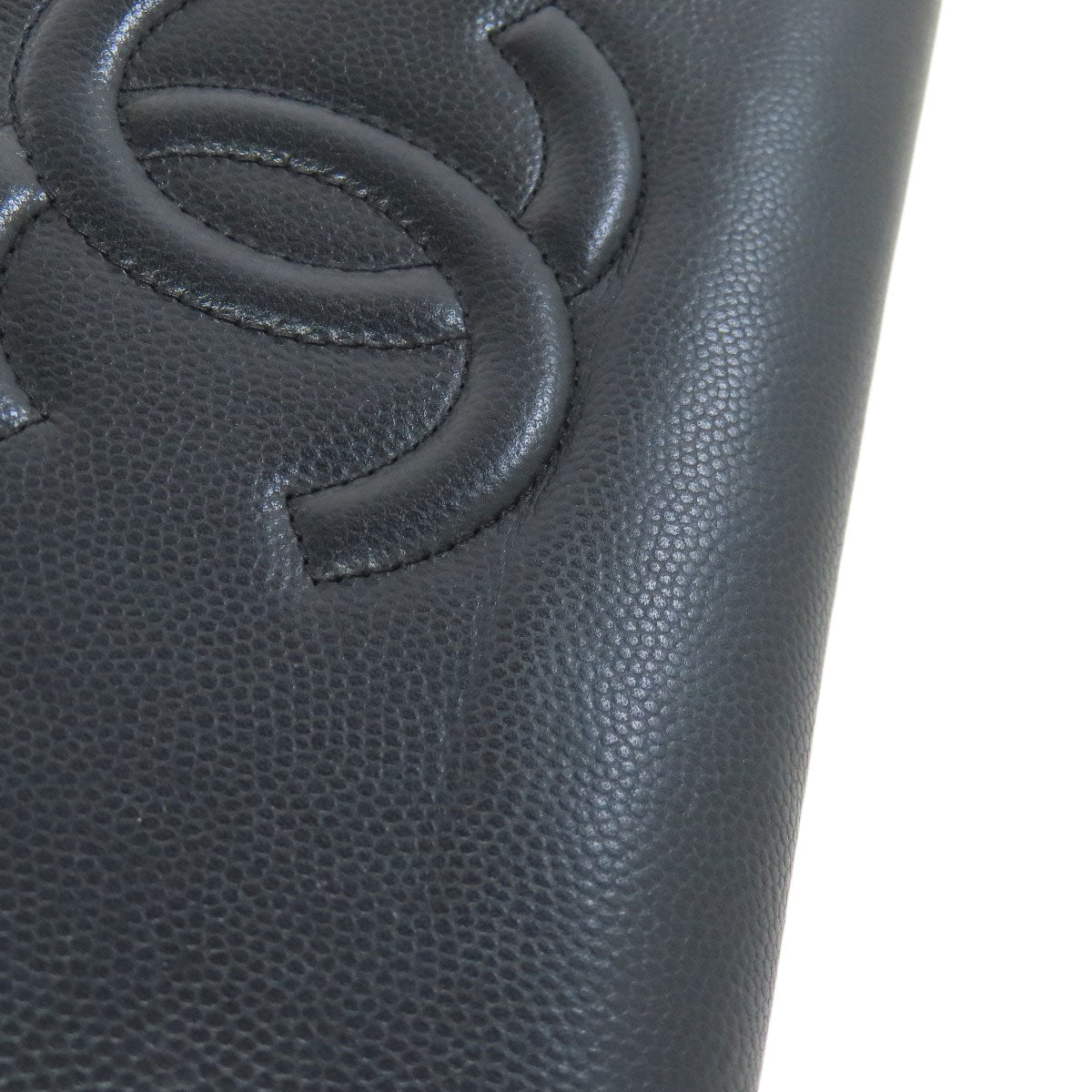 CHANEL Long Wallet Purse Grained Calfskin Skin black Zip Around COCO Mark SilverMetal