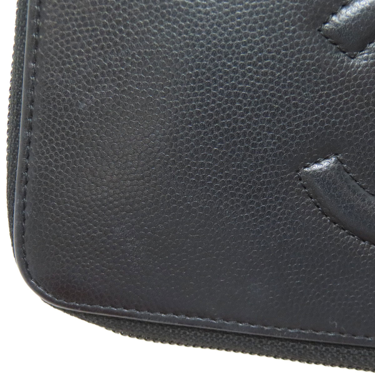 CHANEL Long Wallet Purse Grained Calfskin Skin black Zip Around COCO Mark SilverMetal
