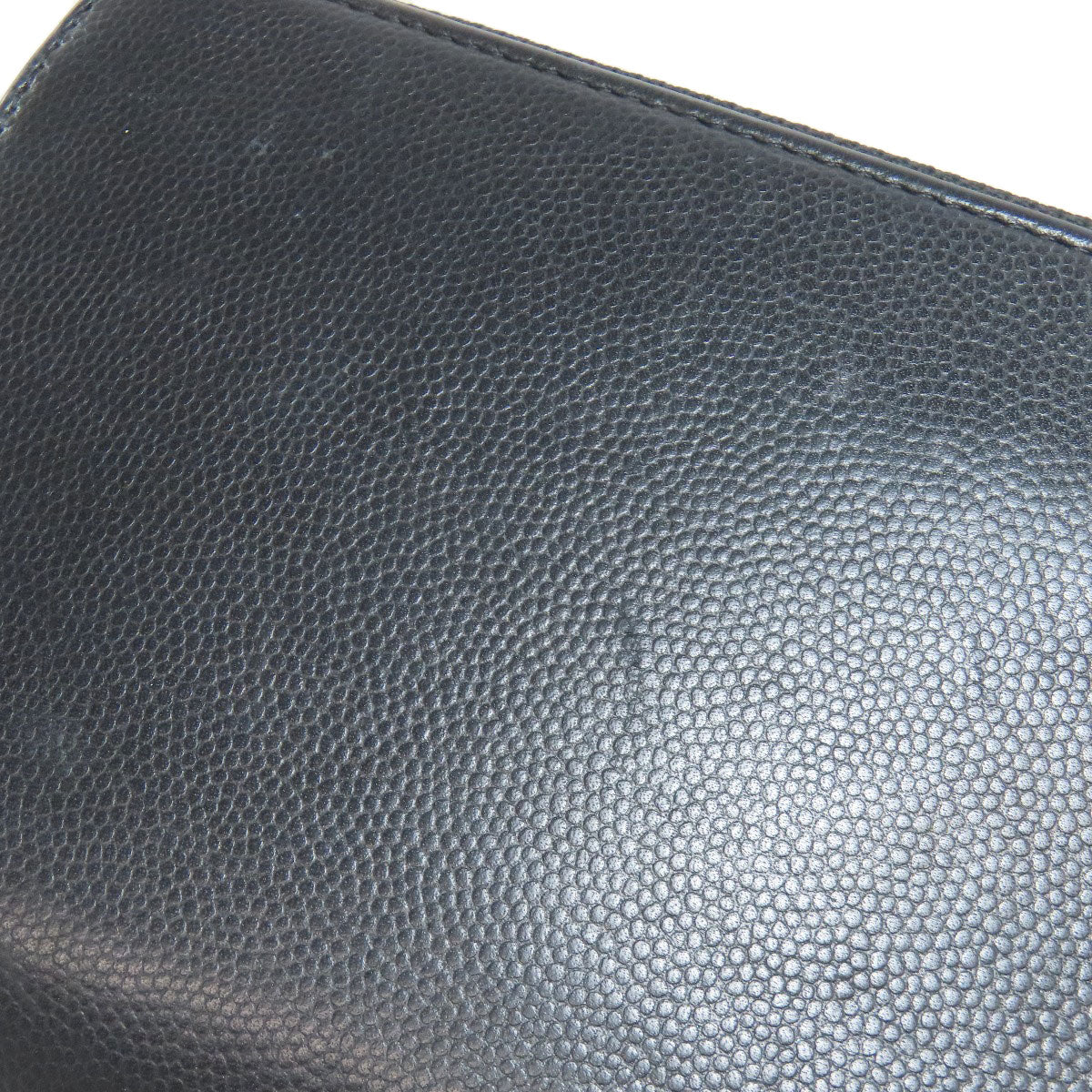 CHANEL Long Wallet Purse Grained Calfskin Skin black Zip Around COCO Mark SilverMetal
