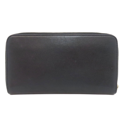 CHANEL Long Wallet Purse Grained Calfskin Skin black Zip Around COCO Mark SilverMetal