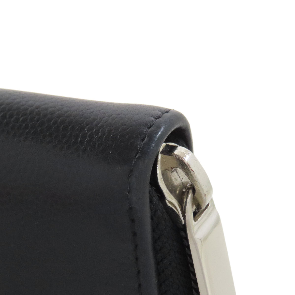 CHANEL Long Wallet Purse Grained Calfskin Skin black Zip Around COCO Mark SilverMetal