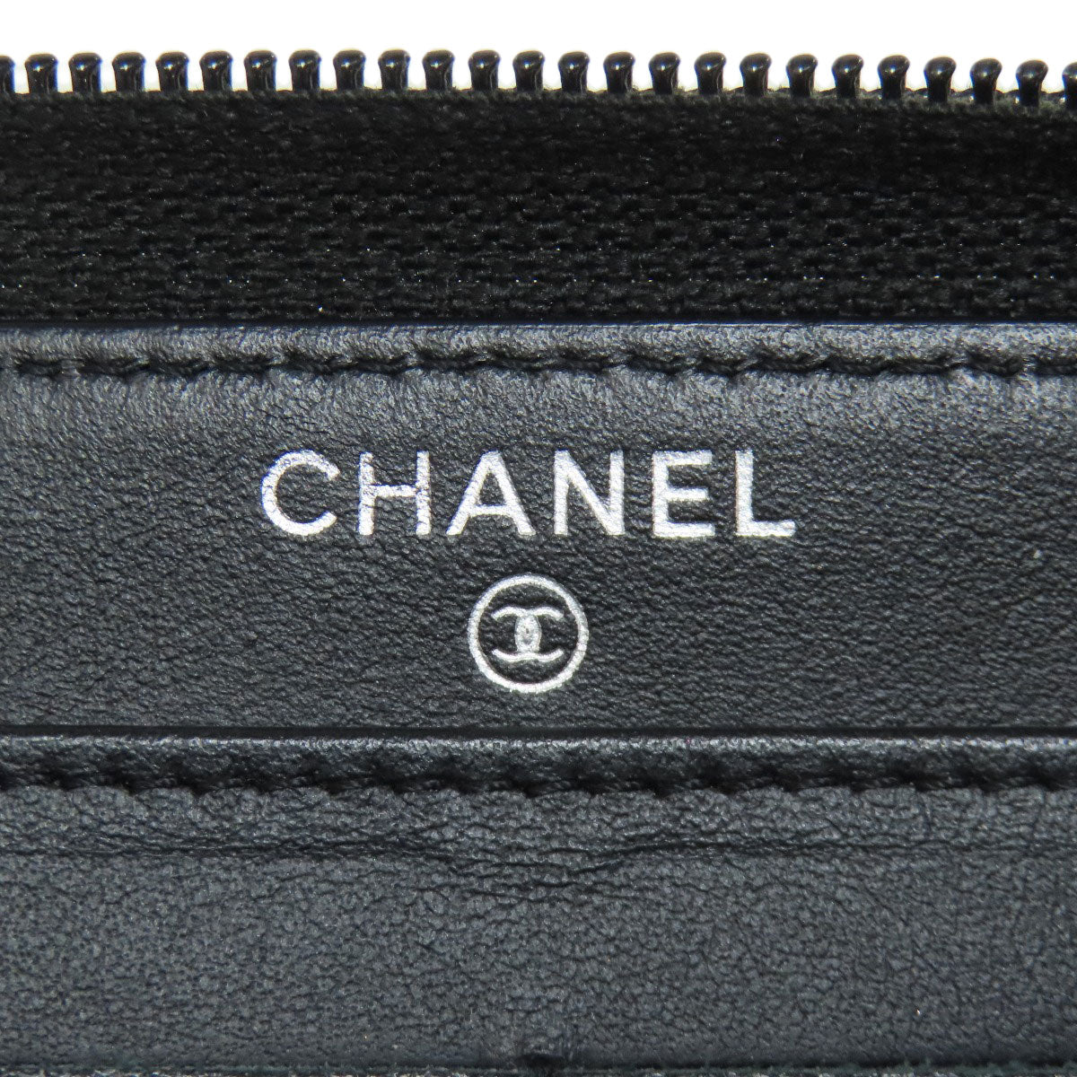 CHANEL Long Wallet Purse Grained Calfskin Skin black Zip Around COCO Mark SilverMetal