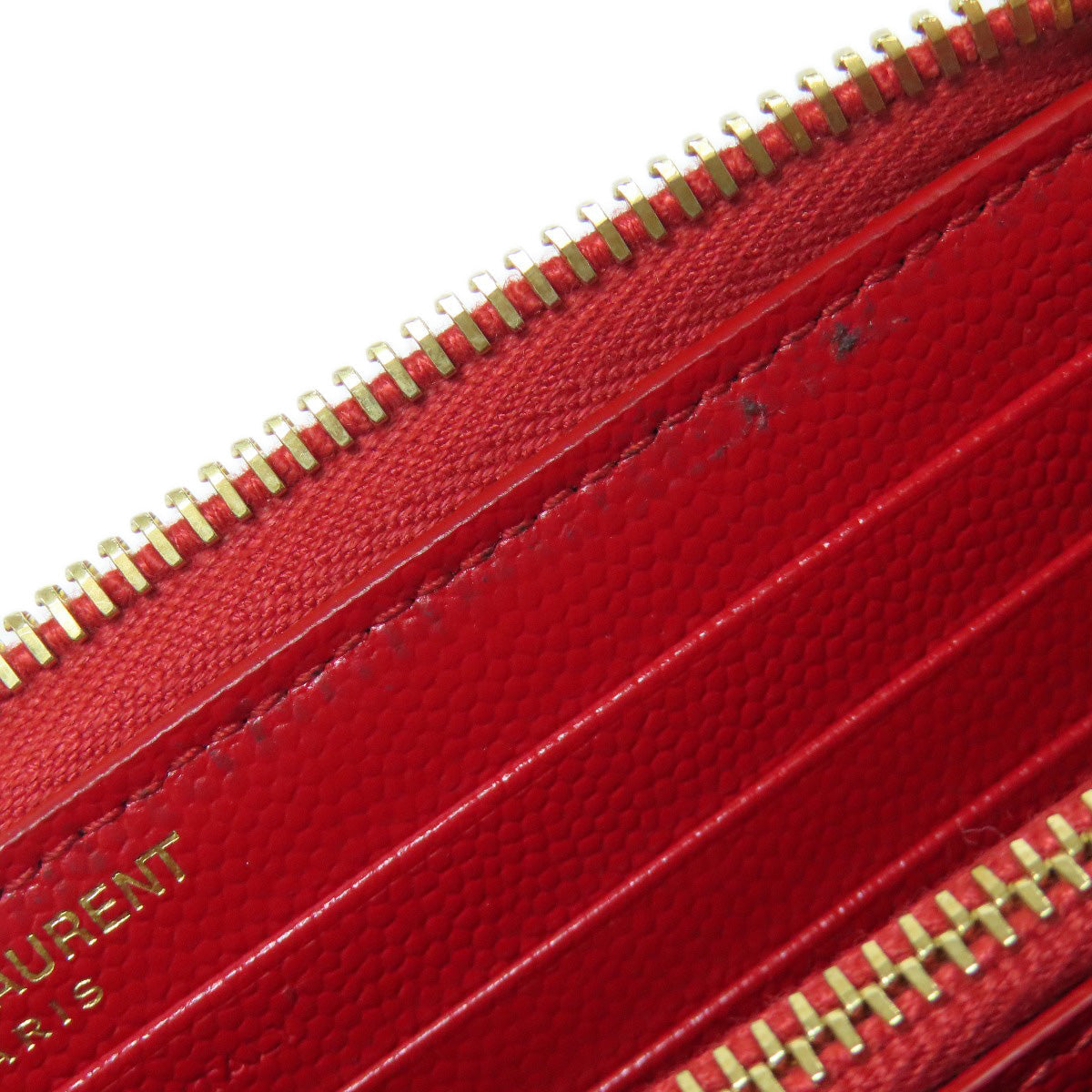 SAINT LAURENT Long Wallet Purse Calfskin Red Vstitch logo