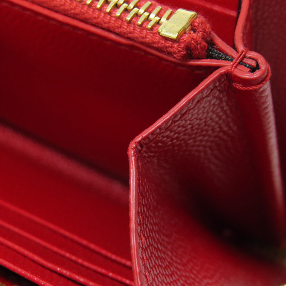 SAINT LAURENT Long Wallet Purse Calfskin Red Vstitch logo