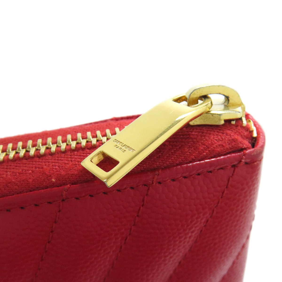 SAINT LAURENT Long Wallet Purse Calfskin Red Vstitch logo