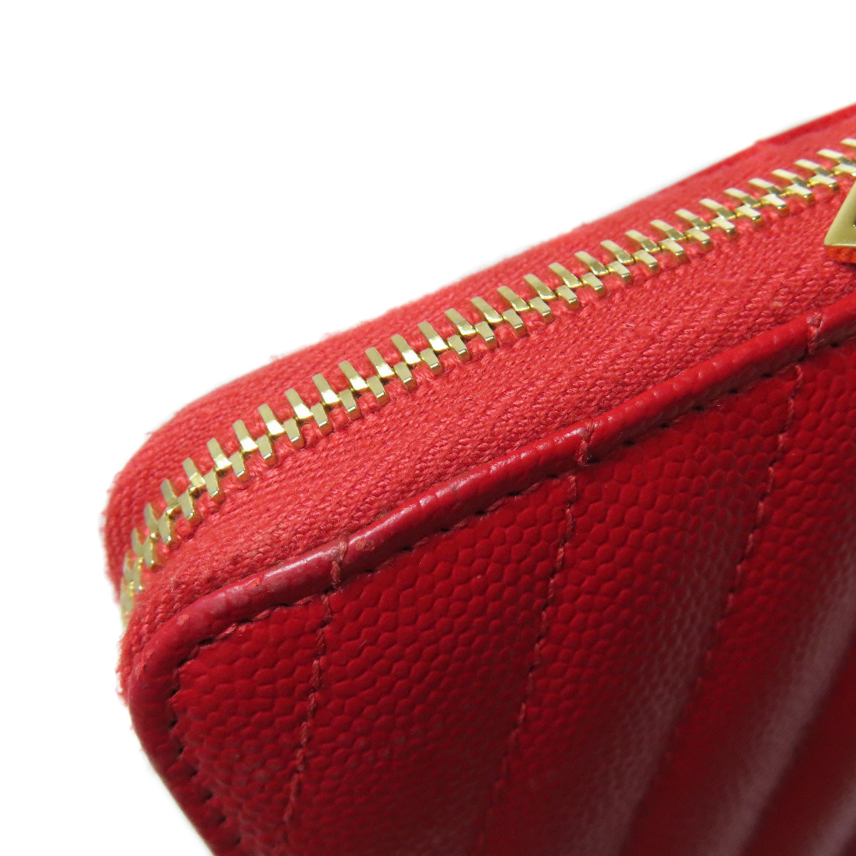 SAINT LAURENT Long Wallet Purse Calfskin Red Vstitch logo