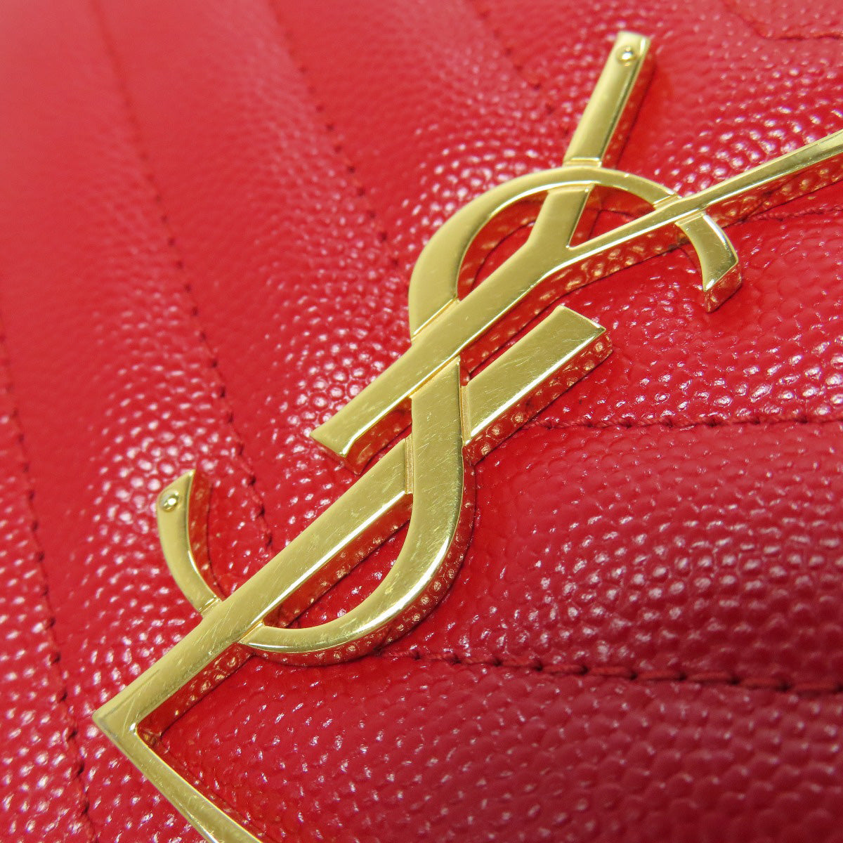 SAINT LAURENT Long Wallet Purse Calfskin Red Vstitch logo