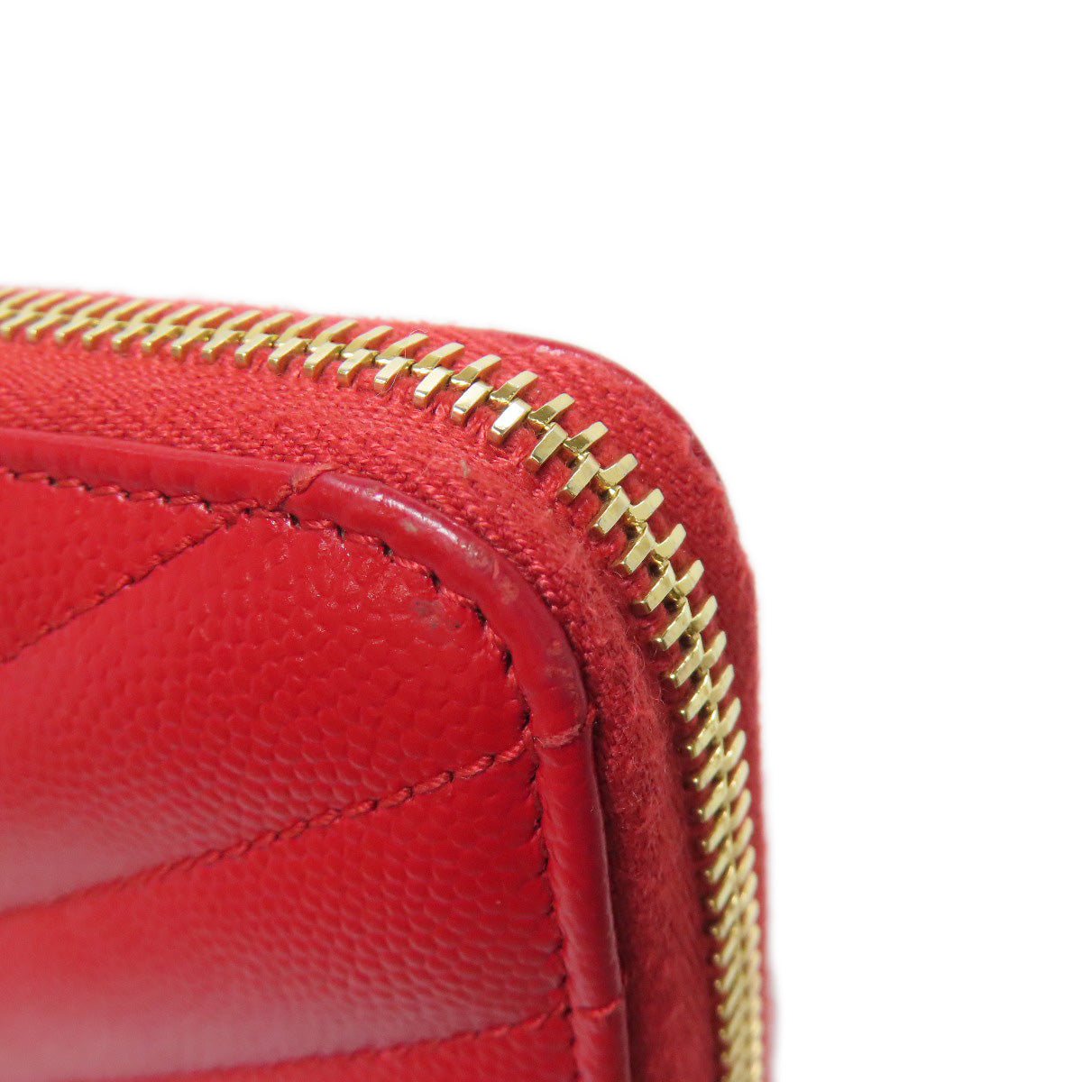 SAINT LAURENT Long Wallet Purse Calfskin Red Vstitch logo