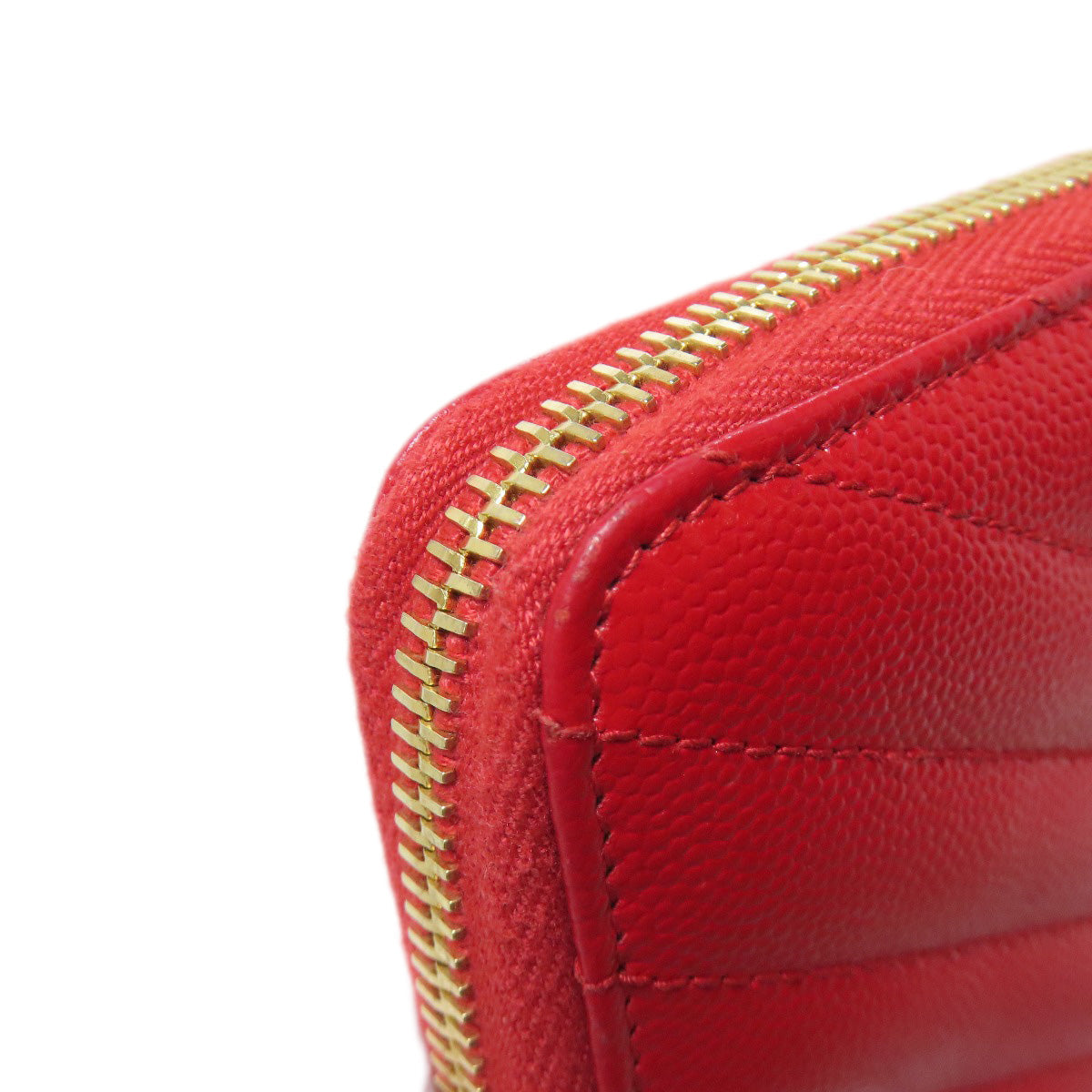 SAINT LAURENT Long Wallet Purse Calfskin Red Vstitch logo