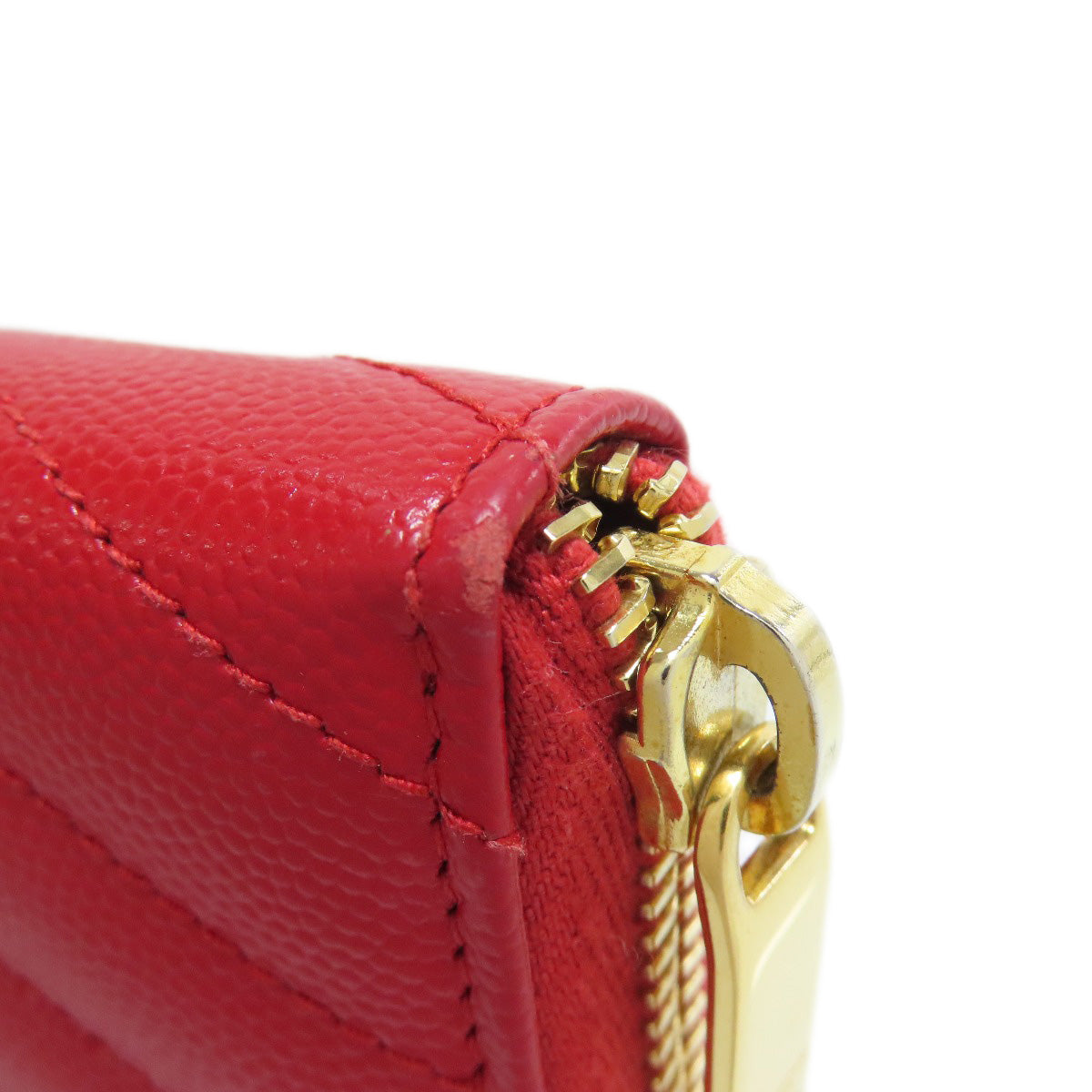 SAINT LAURENT Long Wallet Purse Calfskin Red Vstitch logo