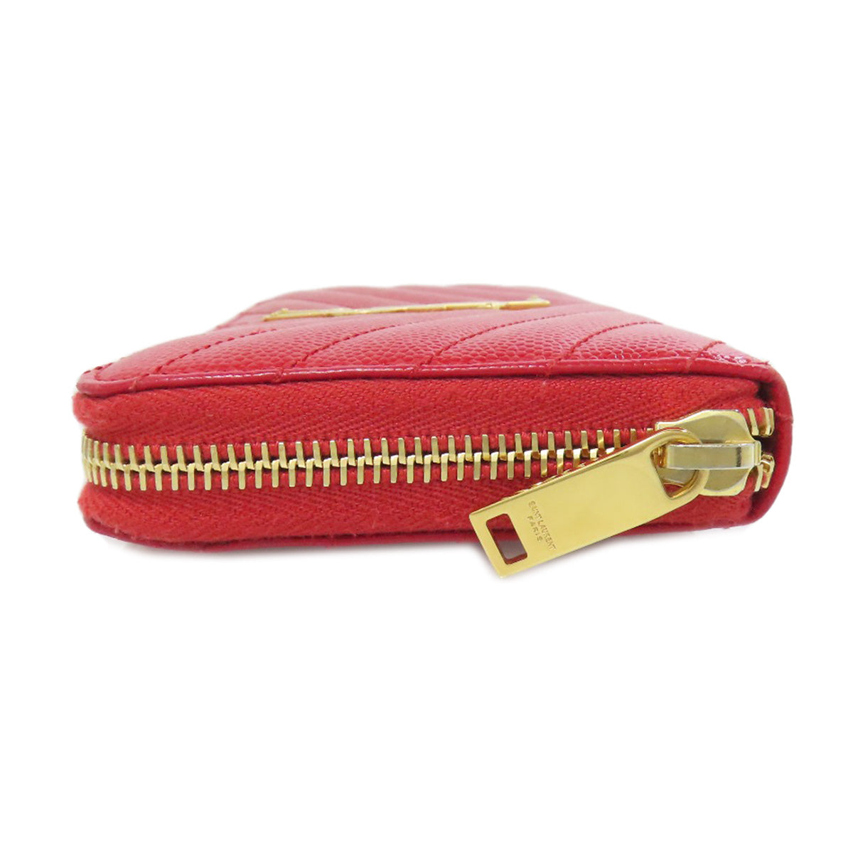 SAINT LAURENT Long Wallet Purse Calfskin Red Vstitch logo