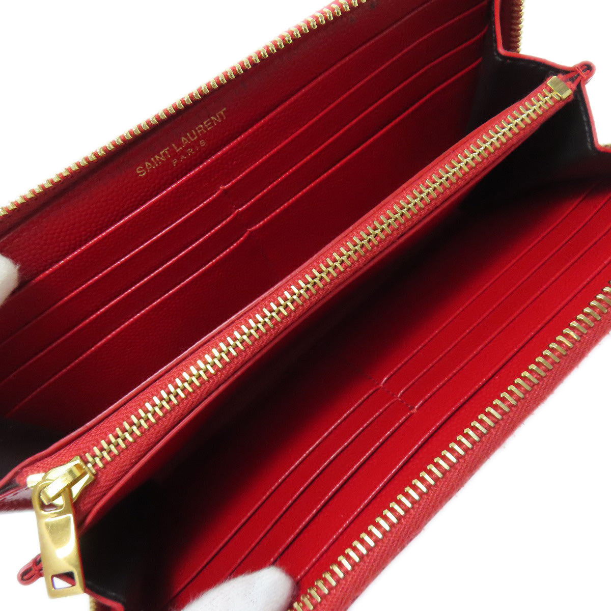 SAINT LAURENT Long Wallet Purse Calfskin Red Vstitch logo