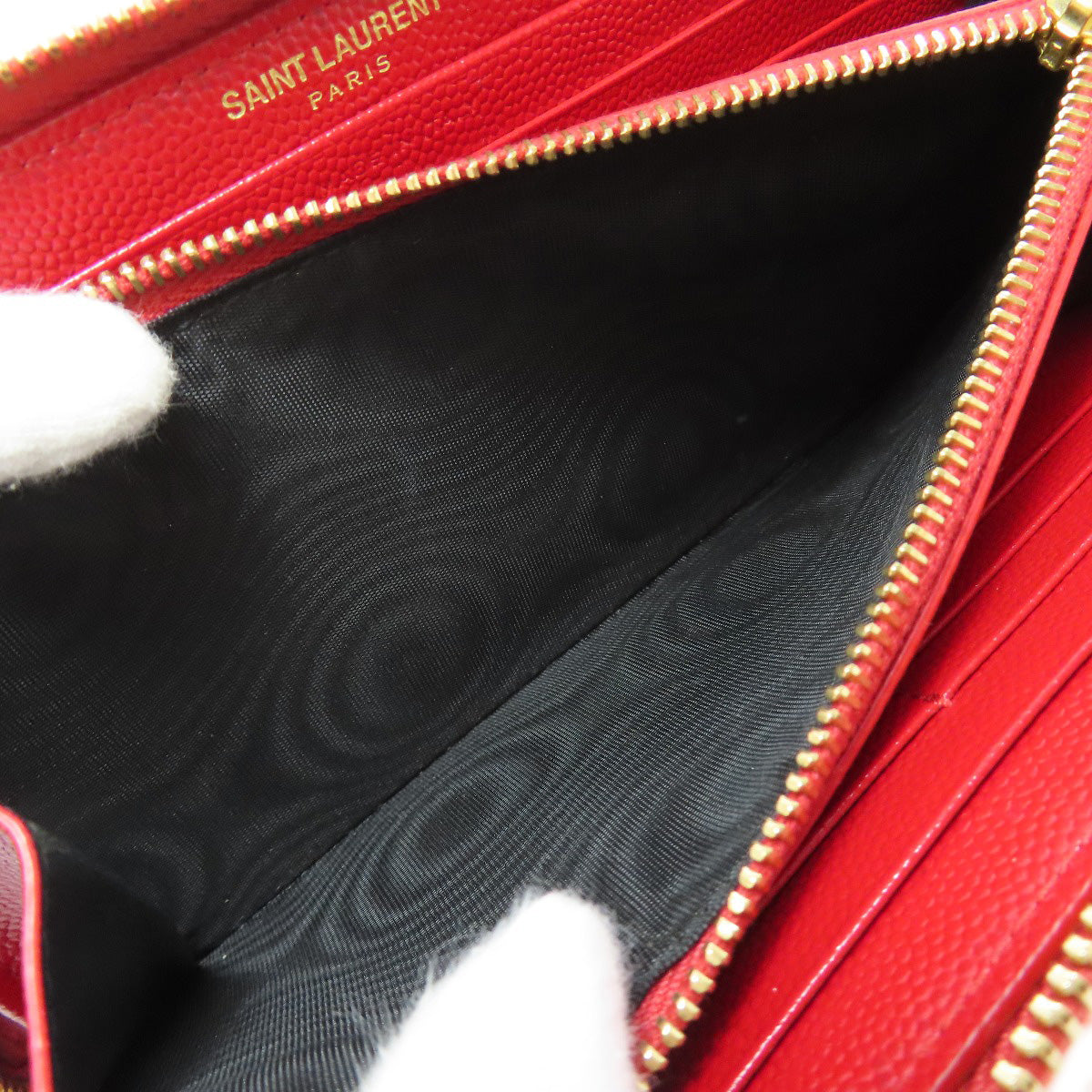 SAINT LAURENT Long Wallet Purse Calfskin Red Vstitch logo
