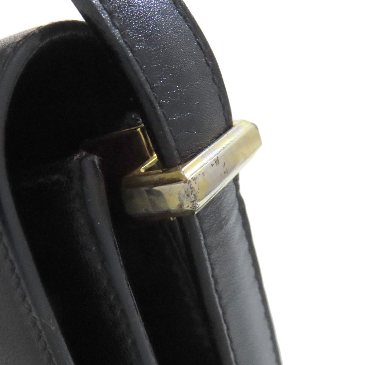 CELINE Shoulder Bag leather black one belt carriage Metal