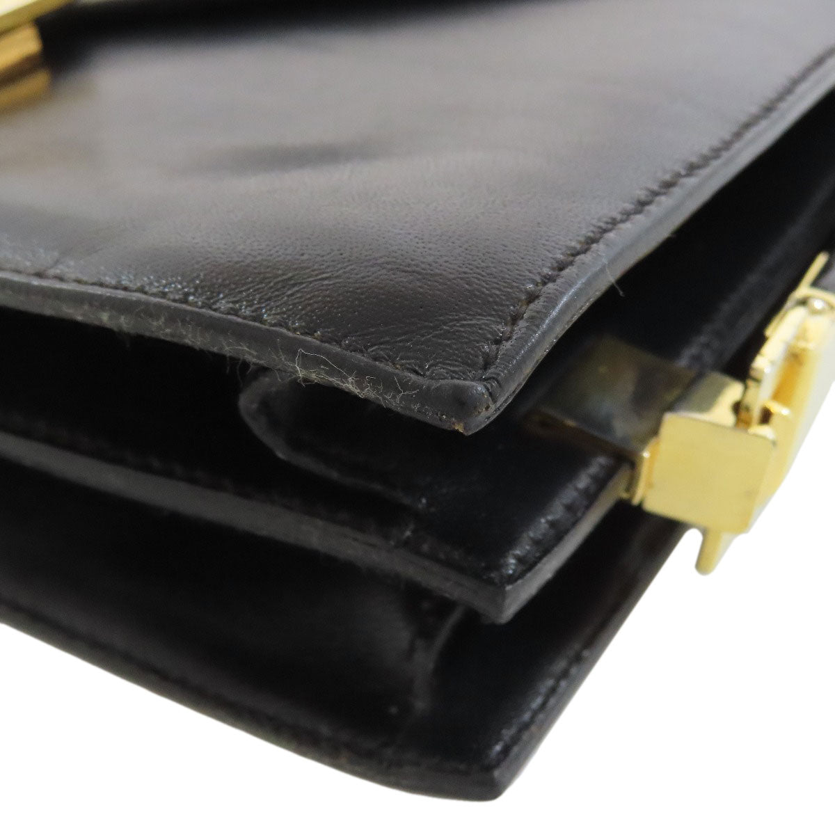 CELINE Shoulder Bag leather black one belt carriage Metal