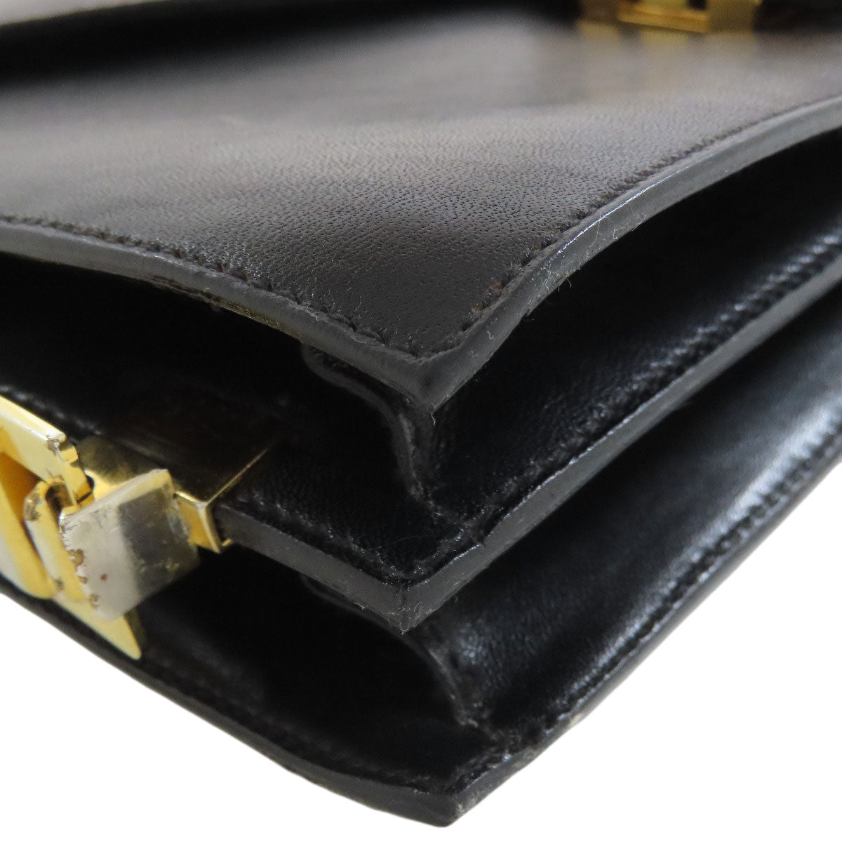 CELINE Shoulder Bag leather black one belt carriage Metal