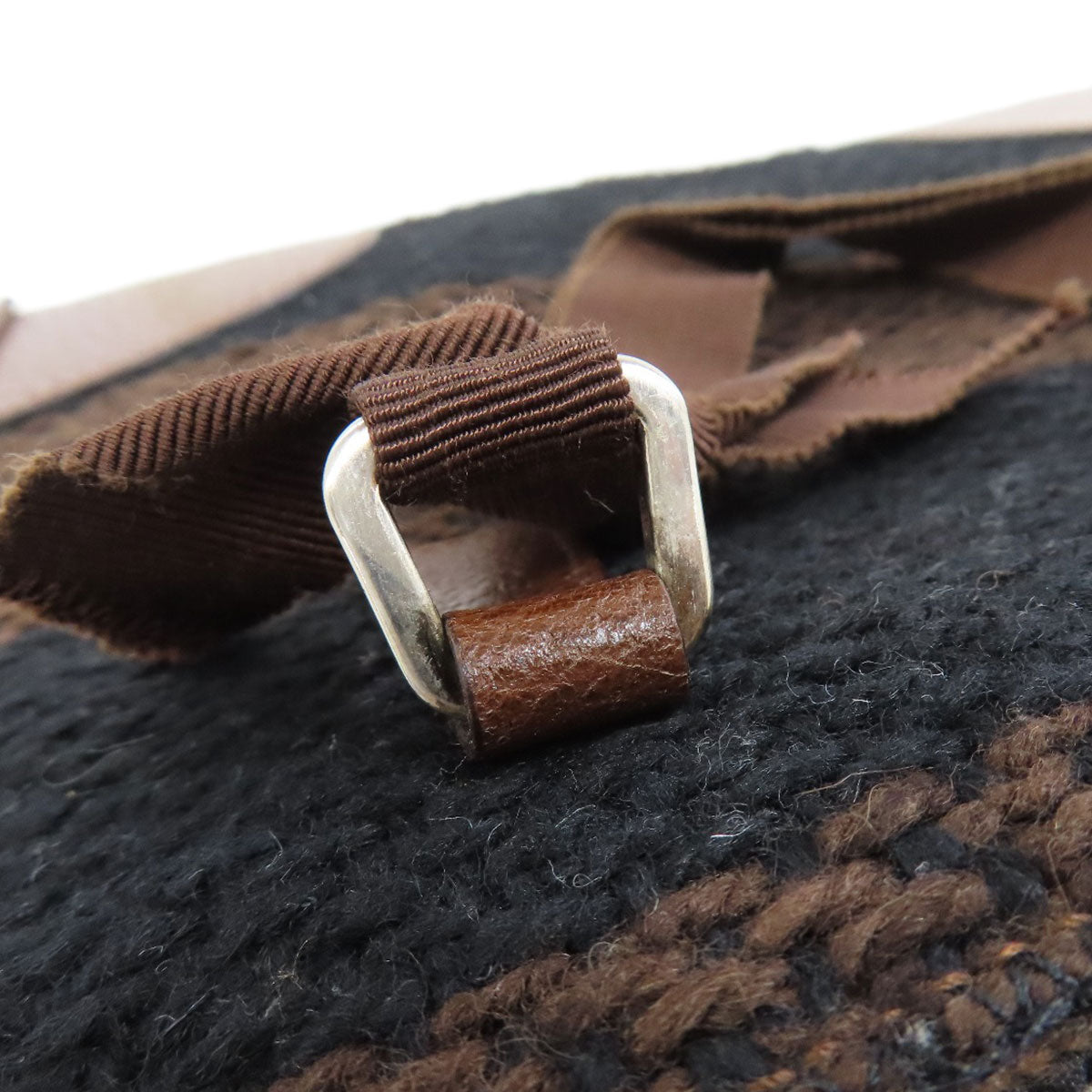 PRADA Tote Bag B11267 knit Brown logoMetal