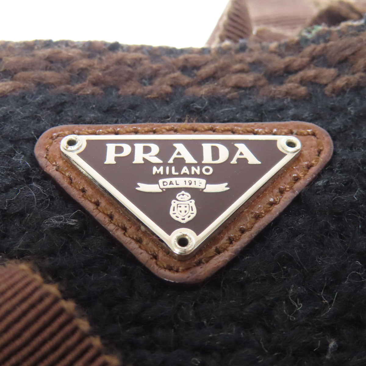 PRADA Tote Bag B11267 knit Brown logoMetal