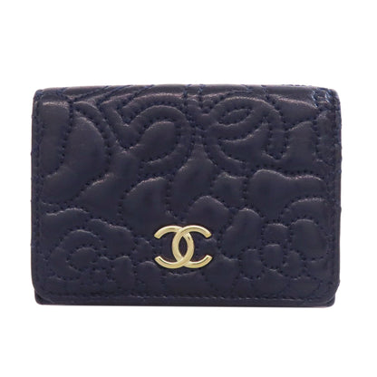 CHANEL Bifold Wallet lambskin Navy Tri-fold Wallet Compact Wallet COCO Mark
