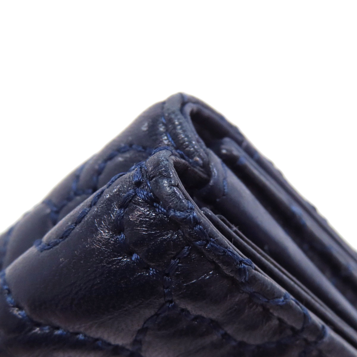 CHANEL Bifold Wallet lambskin Navy Tri-fold Wallet Compact Wallet COCO Mark