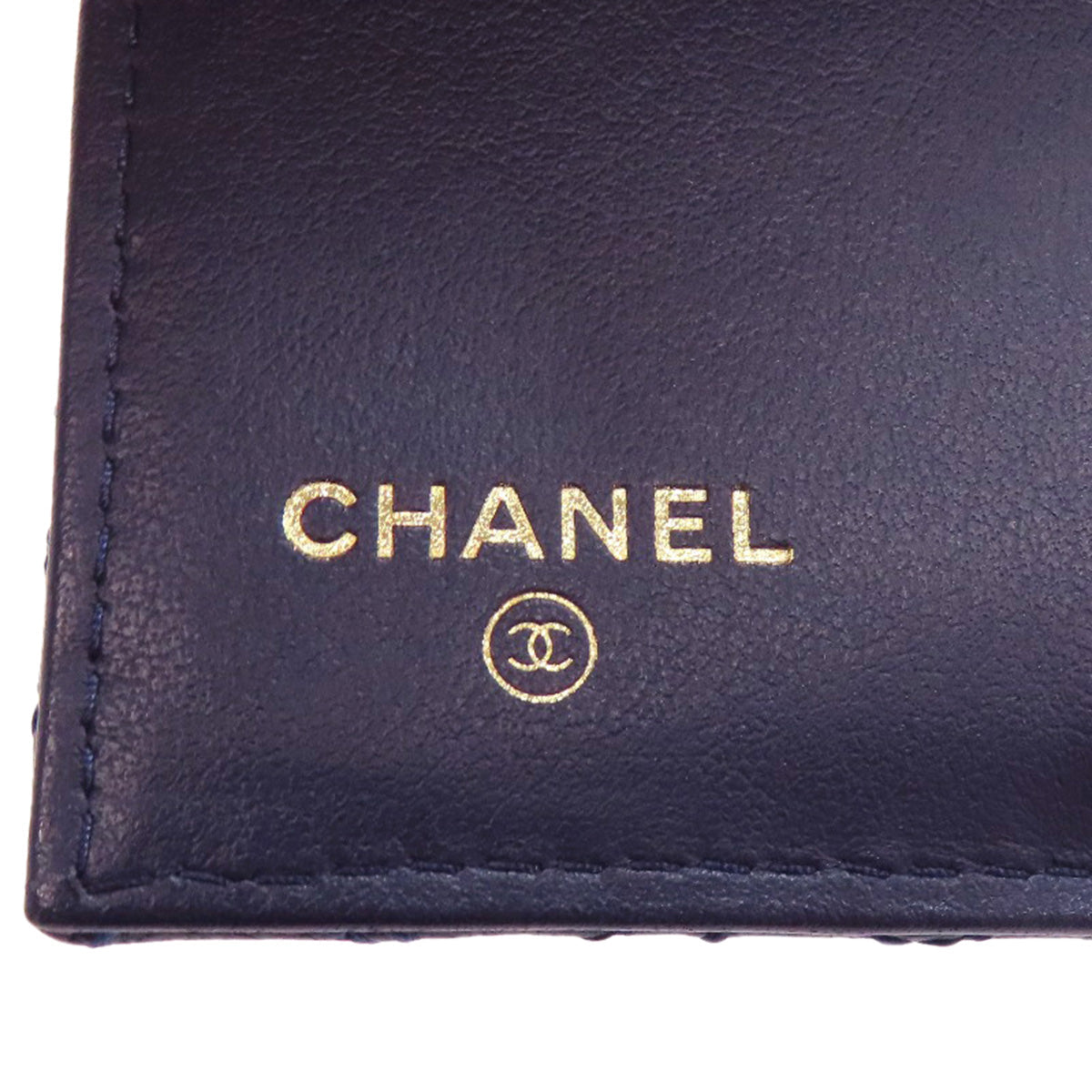 CHANEL Bifold Wallet lambskin Navy Tri-fold Wallet Compact Wallet COCO Mark
