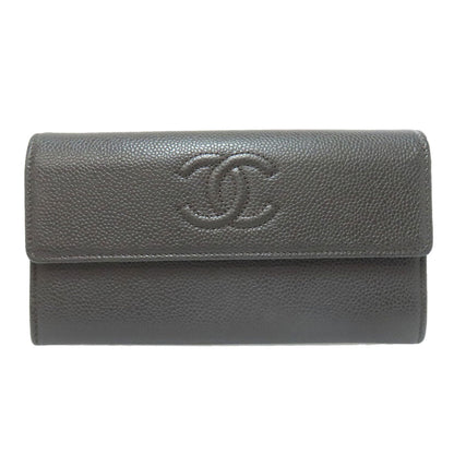 CHANEL Long Wallet Purse Grained Calfskin Skin gray COCO Mark