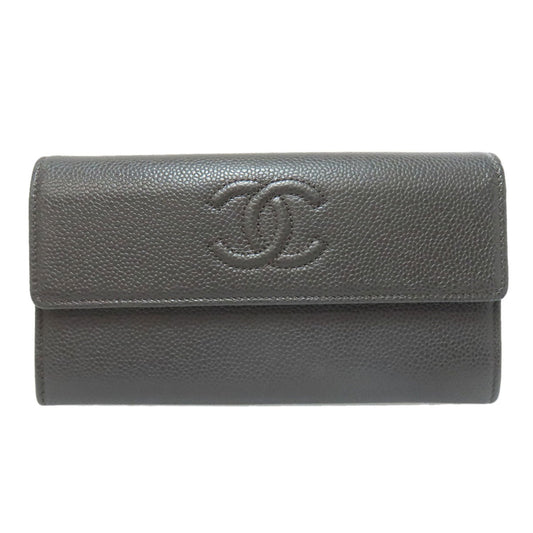 CHANEL Long Wallet Purse Grained Calfskin Skin gray COCO Mark