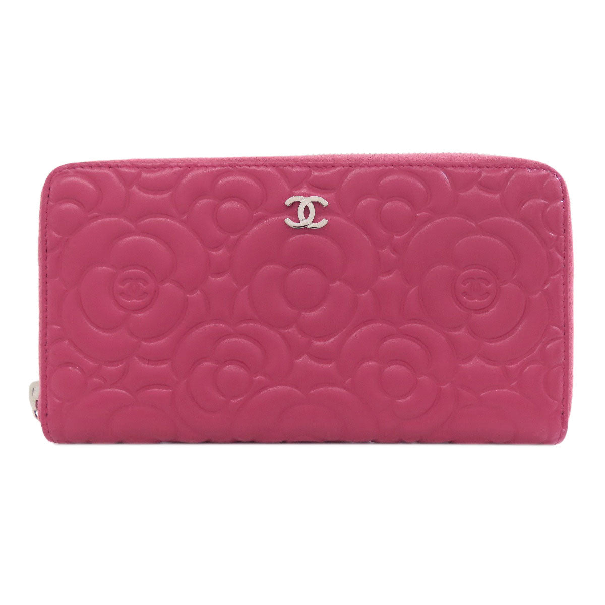 CHANEL Long Wallet Purse Calfskin pink Camellia COCO Mark SilverMetal