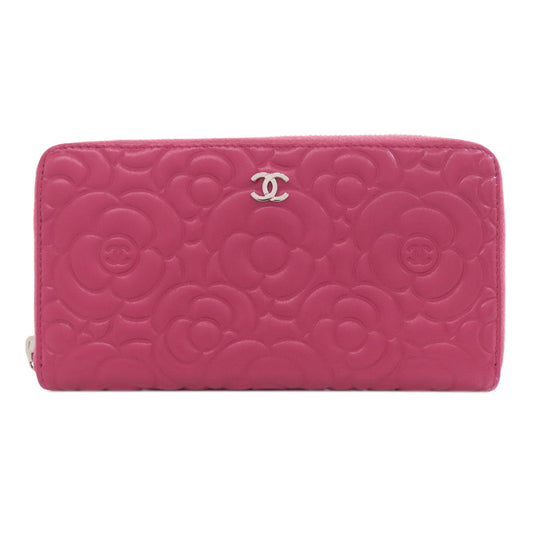 CHANEL Long Wallet Purse Calfskin pink Camellia COCO Mark SilverMetal