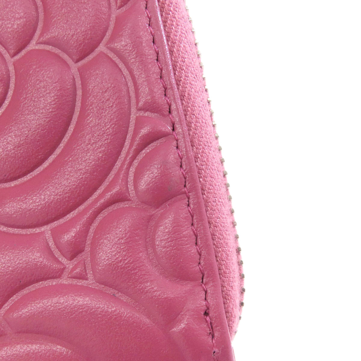CHANEL Long Wallet Purse Calfskin pink Camellia COCO Mark SilverMetal