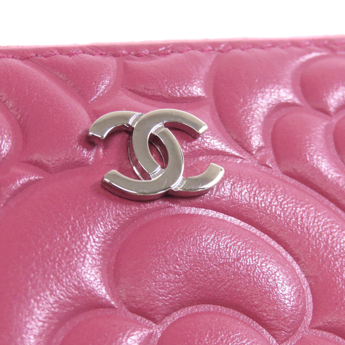 CHANEL Long Wallet Purse Calfskin pink Camellia COCO Mark SilverMetal