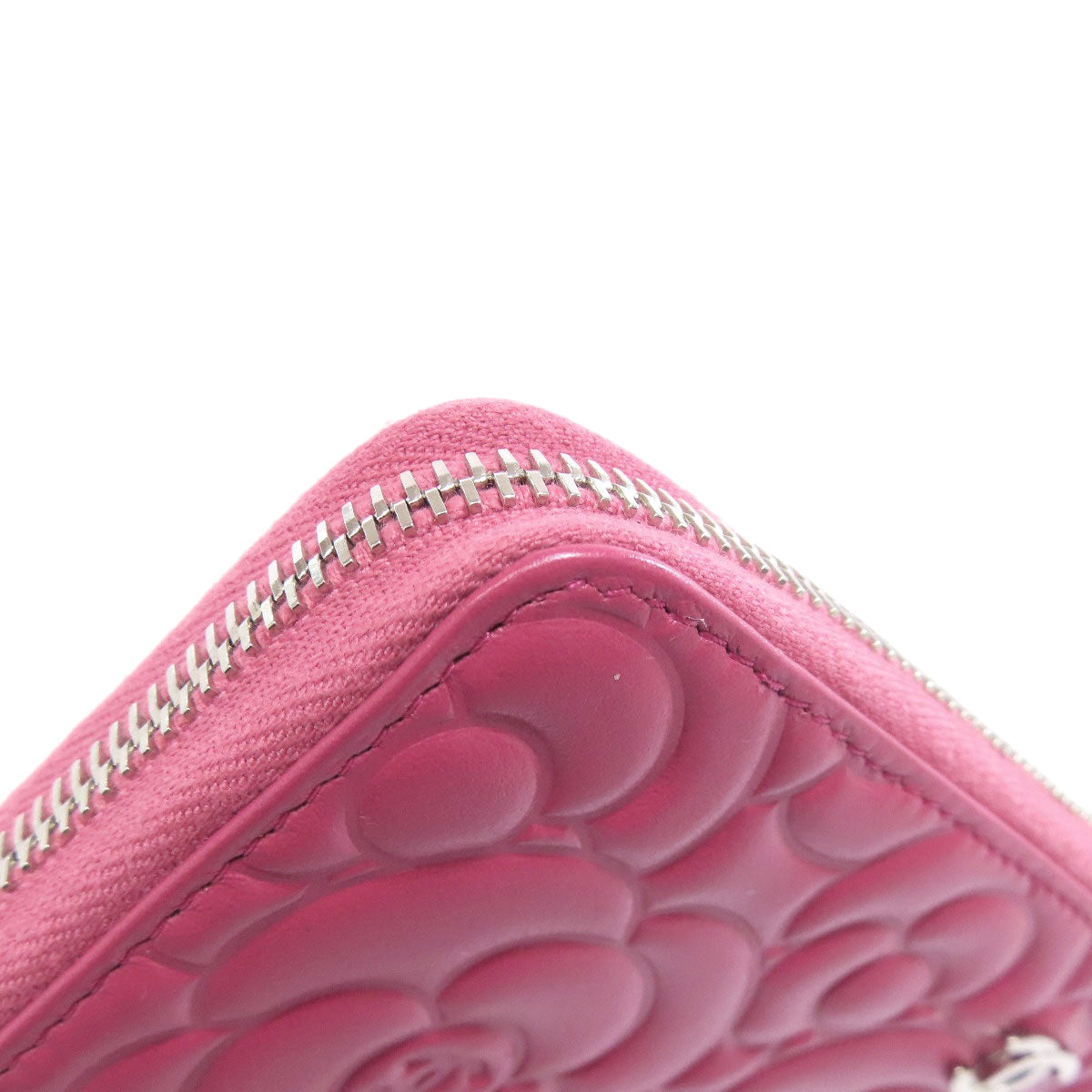 CHANEL Long Wallet Purse Calfskin pink Camellia COCO Mark SilverMetal