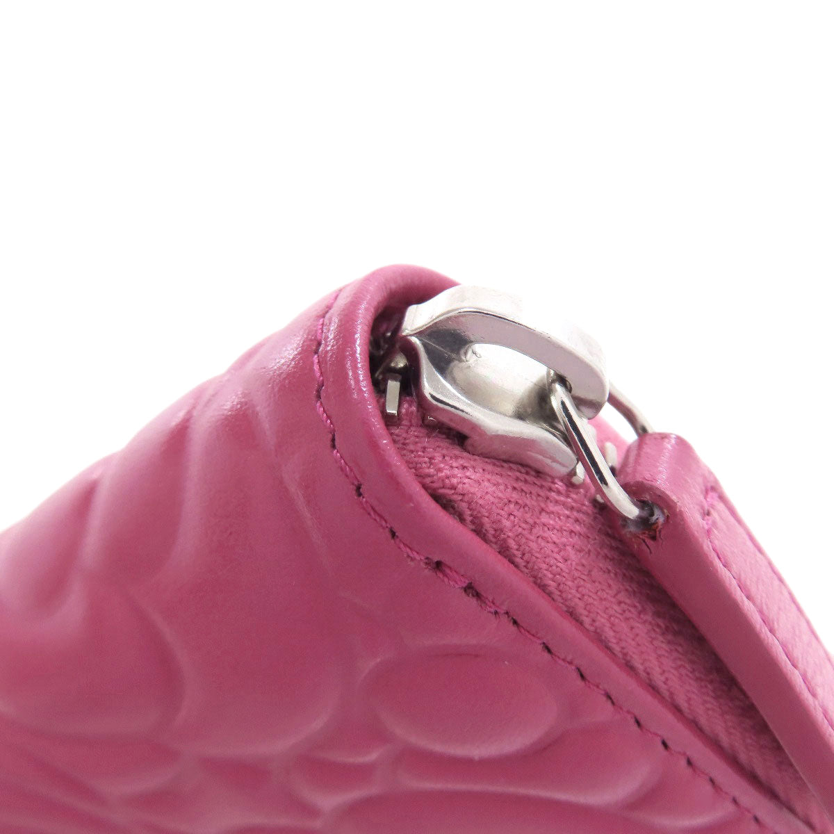 CHANEL Long Wallet Purse Calfskin pink Camellia COCO Mark SilverMetal