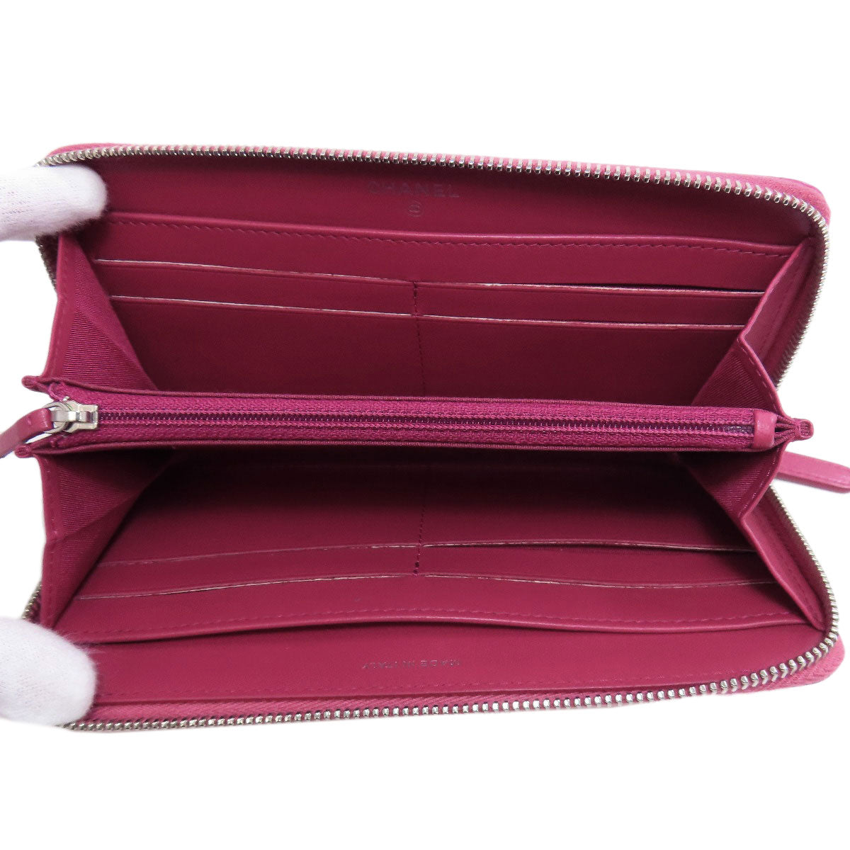 CHANEL Long Wallet Purse Calfskin pink Camellia COCO Mark SilverMetal