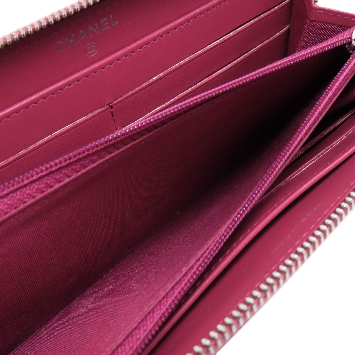 CHANEL Long Wallet Purse Calfskin pink Camellia COCO Mark SilverMetal