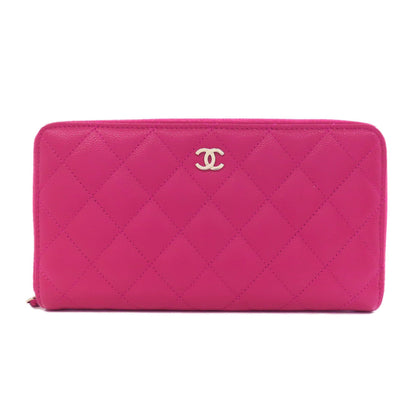 CHANEL Long Wallet Purse Grained Calfskin Skin pink Matelasse COCO Mark SilverMetal