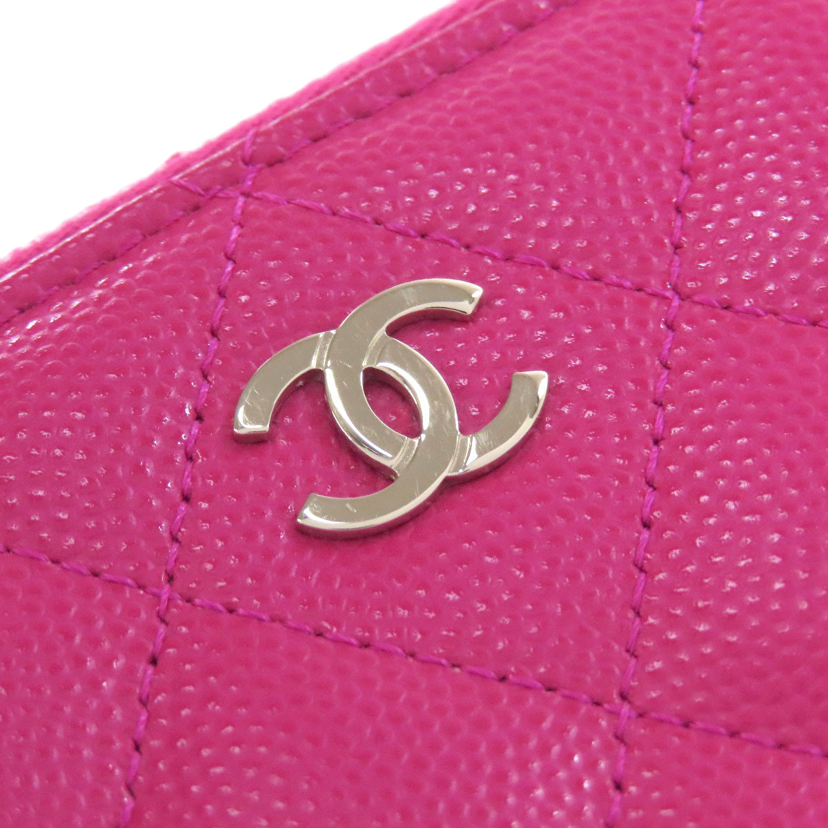 CHANEL Long Wallet Purse Grained Calfskin Skin pink Matelasse COCO Mark SilverMetal