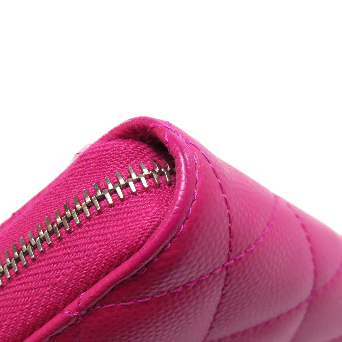 CHANEL Long Wallet Purse Grained Calfskin Skin pink Matelasse COCO Mark SilverMetal