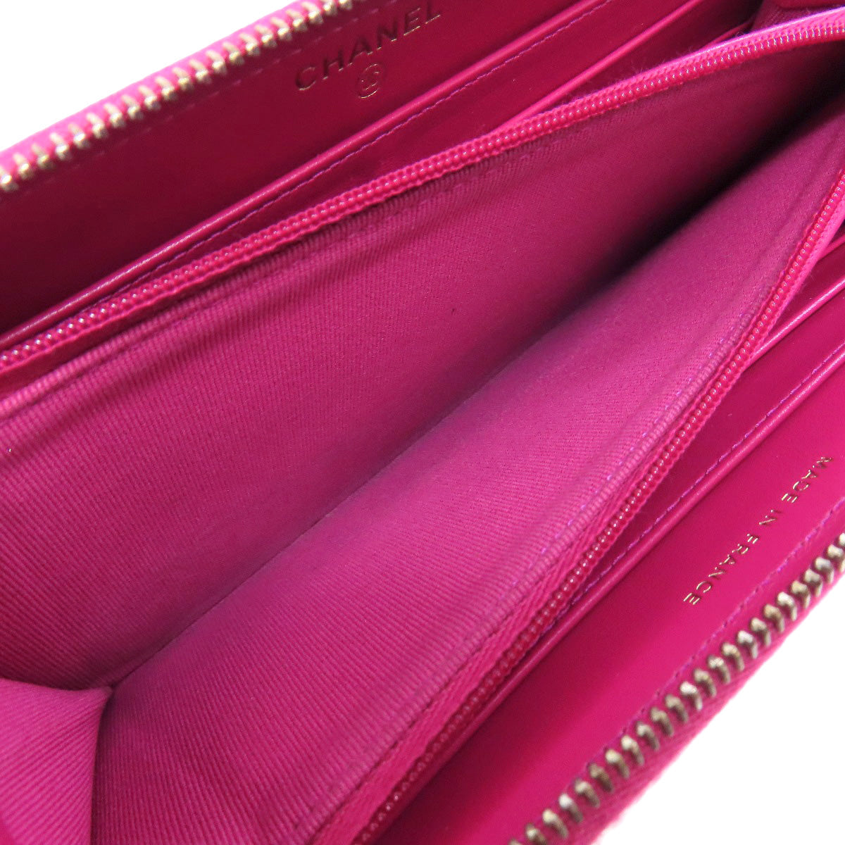 CHANEL Long Wallet Purse Grained Calfskin Skin pink Matelasse COCO Mark SilverMetal