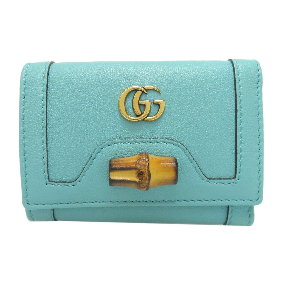 GUCCI Bifold Wallet 658633 Calfskin blue Diana Bamboo Compact Wallet