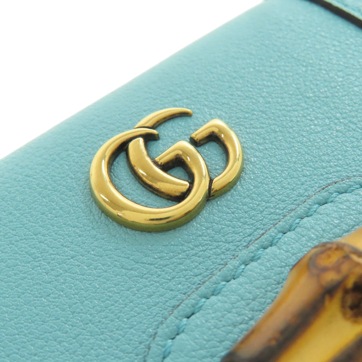 GUCCI Bifold Wallet 658633 Calfskin blue Diana Bamboo Compact Wallet