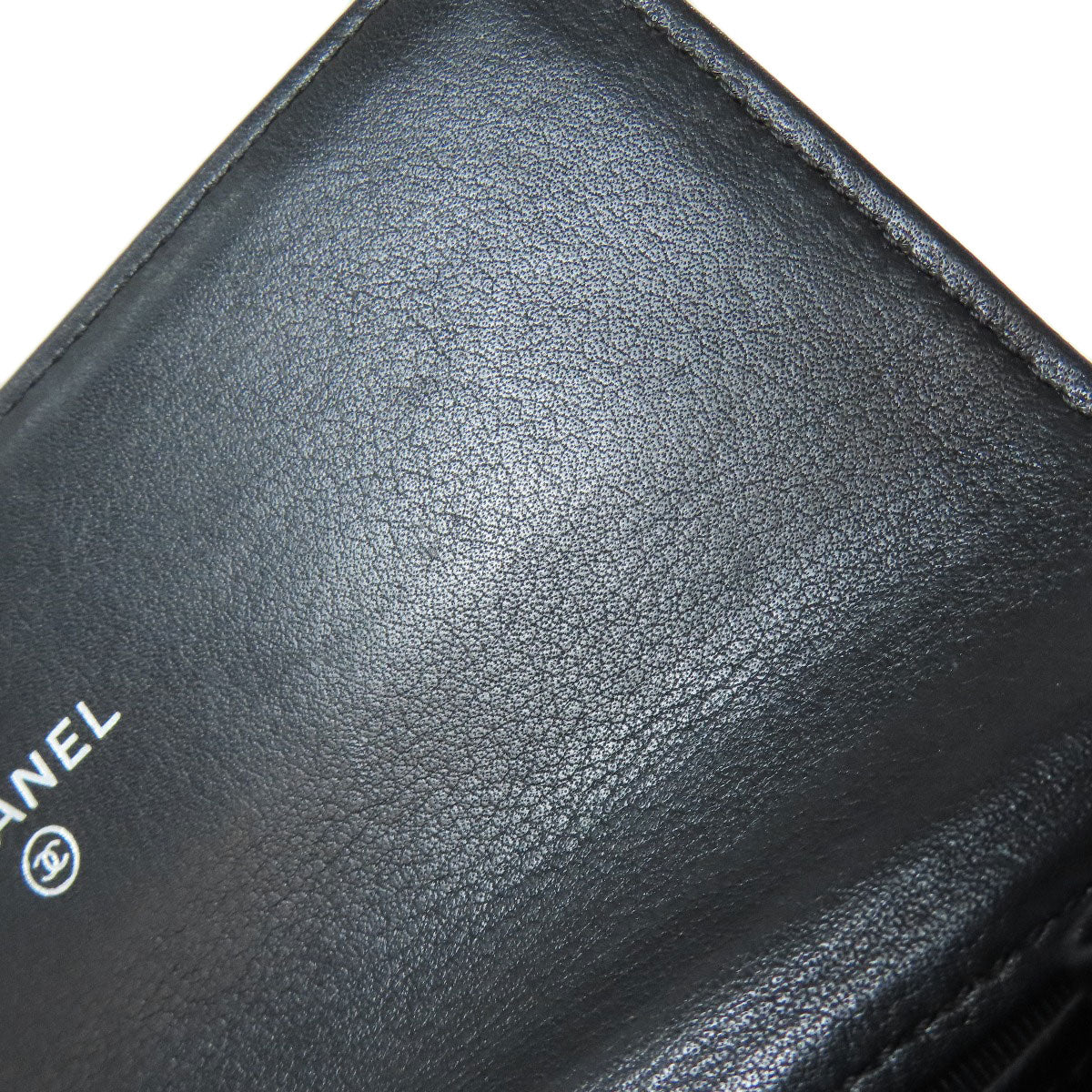 CHANEL Bifold Wallet Calfskin black COCO Mark Vstitch SilverMetal