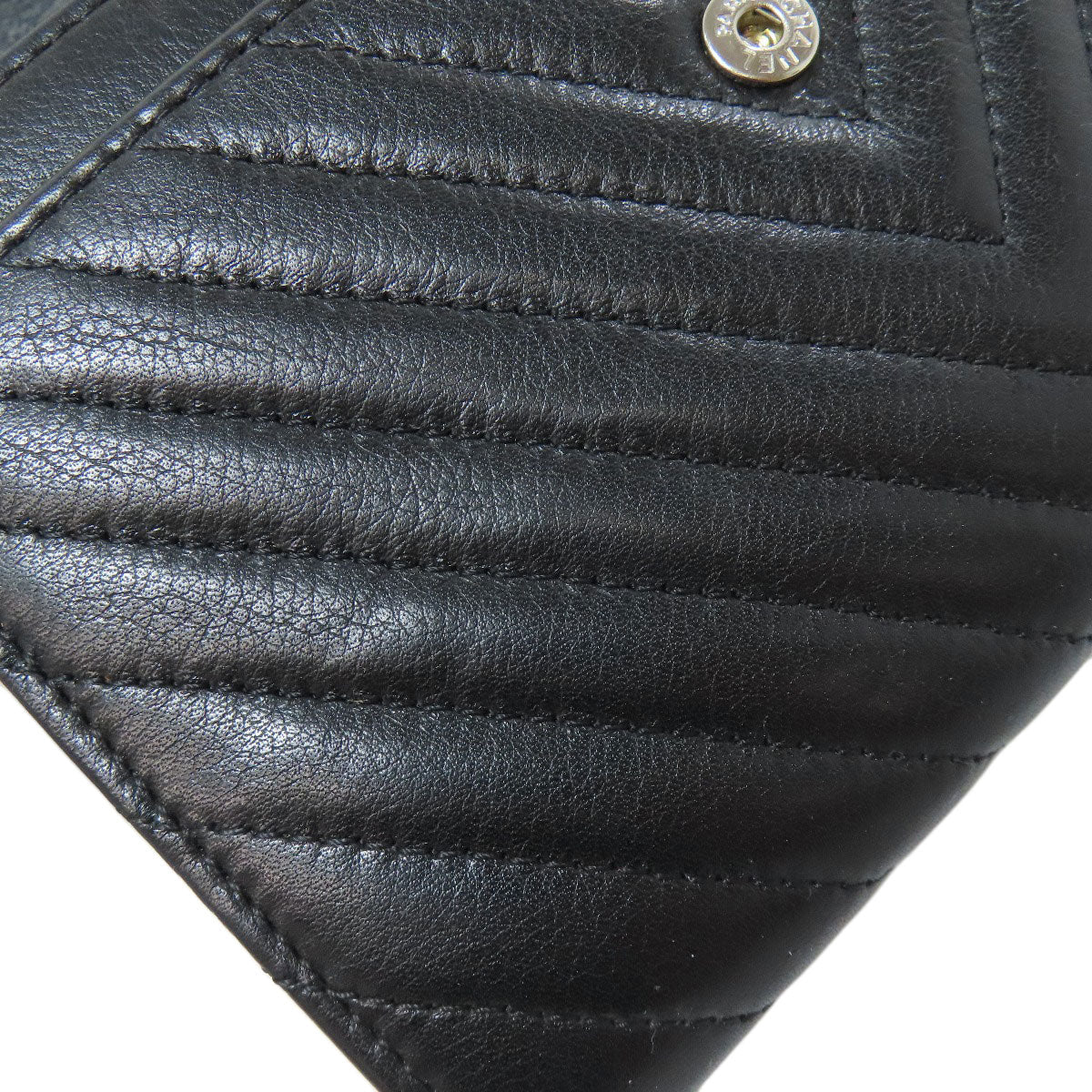 CHANEL Bifold Wallet Calfskin black COCO Mark Vstitch SilverMetal